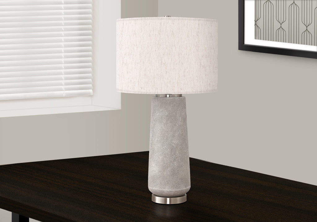 29" Gray and Silver Cylinder Table Lamp With Ivory Drum Shade - Lighting