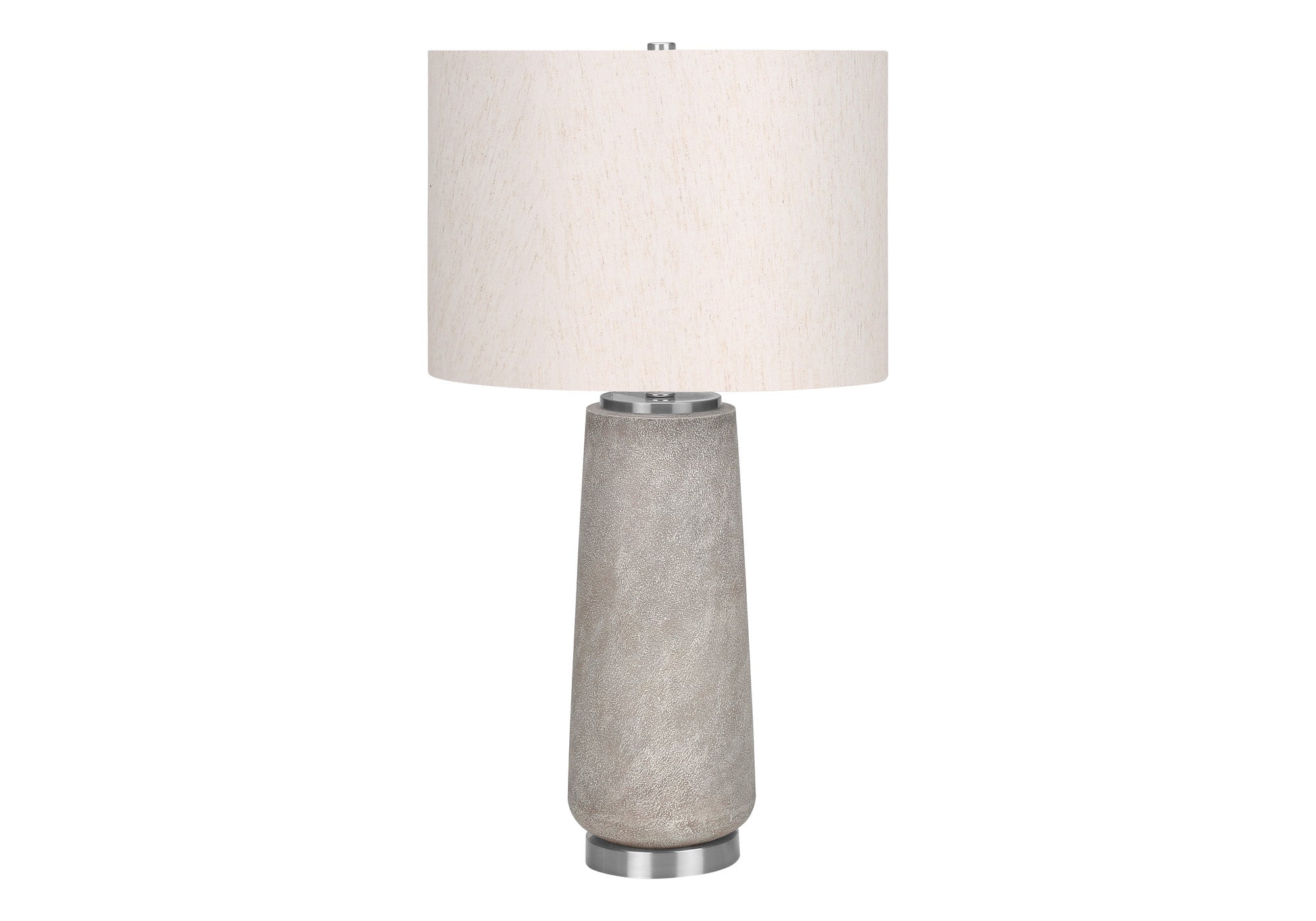 29" Gray and Silver Cylinder Table Lamp With Ivory Drum Shade - Lighting