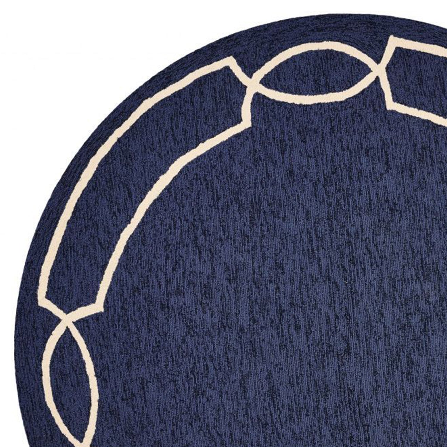 7' Blue And Ivory Round Geometric Handmade Indoor Outdoor Area Rug - Outdoor