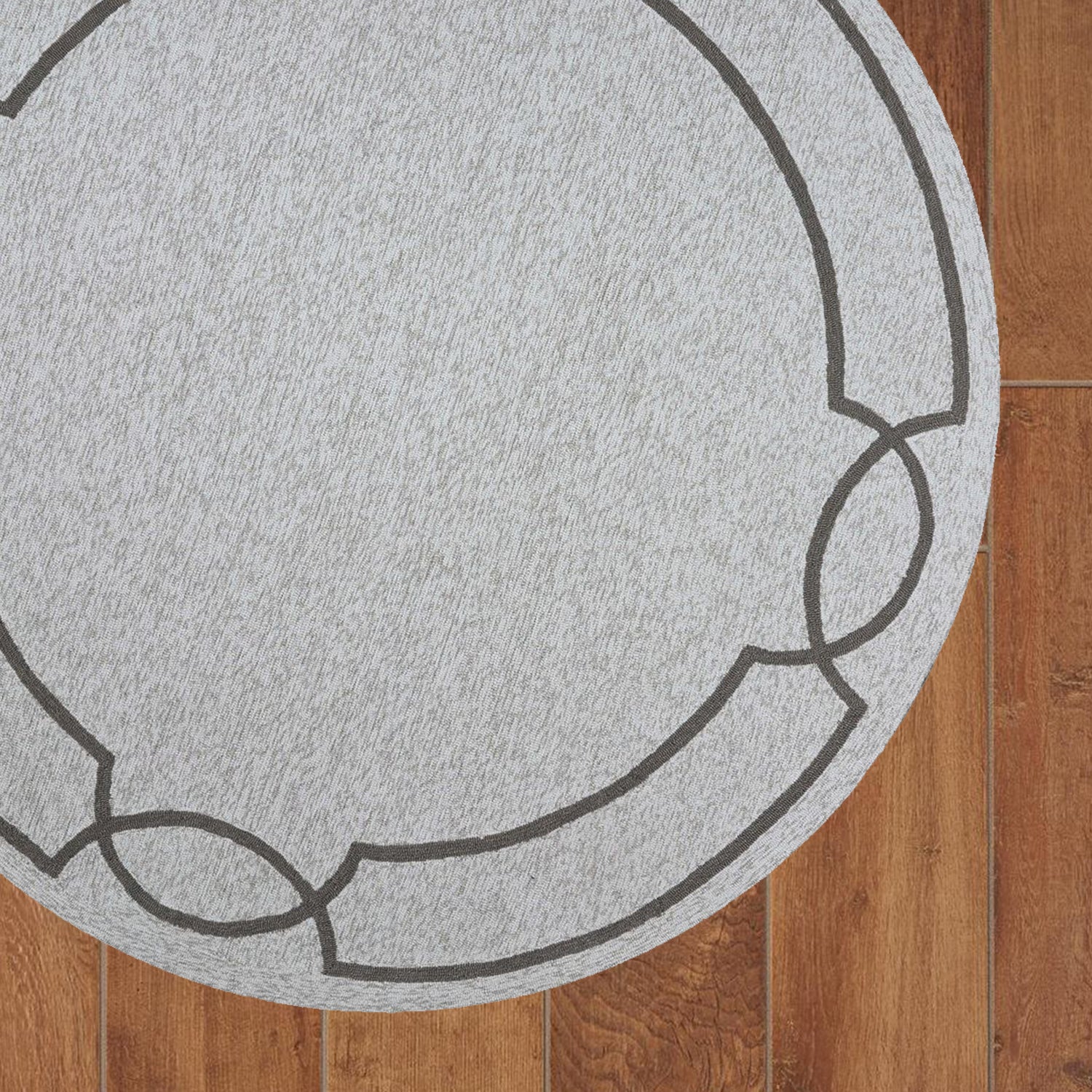 7' Ivory And Brown Round Geometric Handmade Indoor Outdoor Area Rug - Outdoor