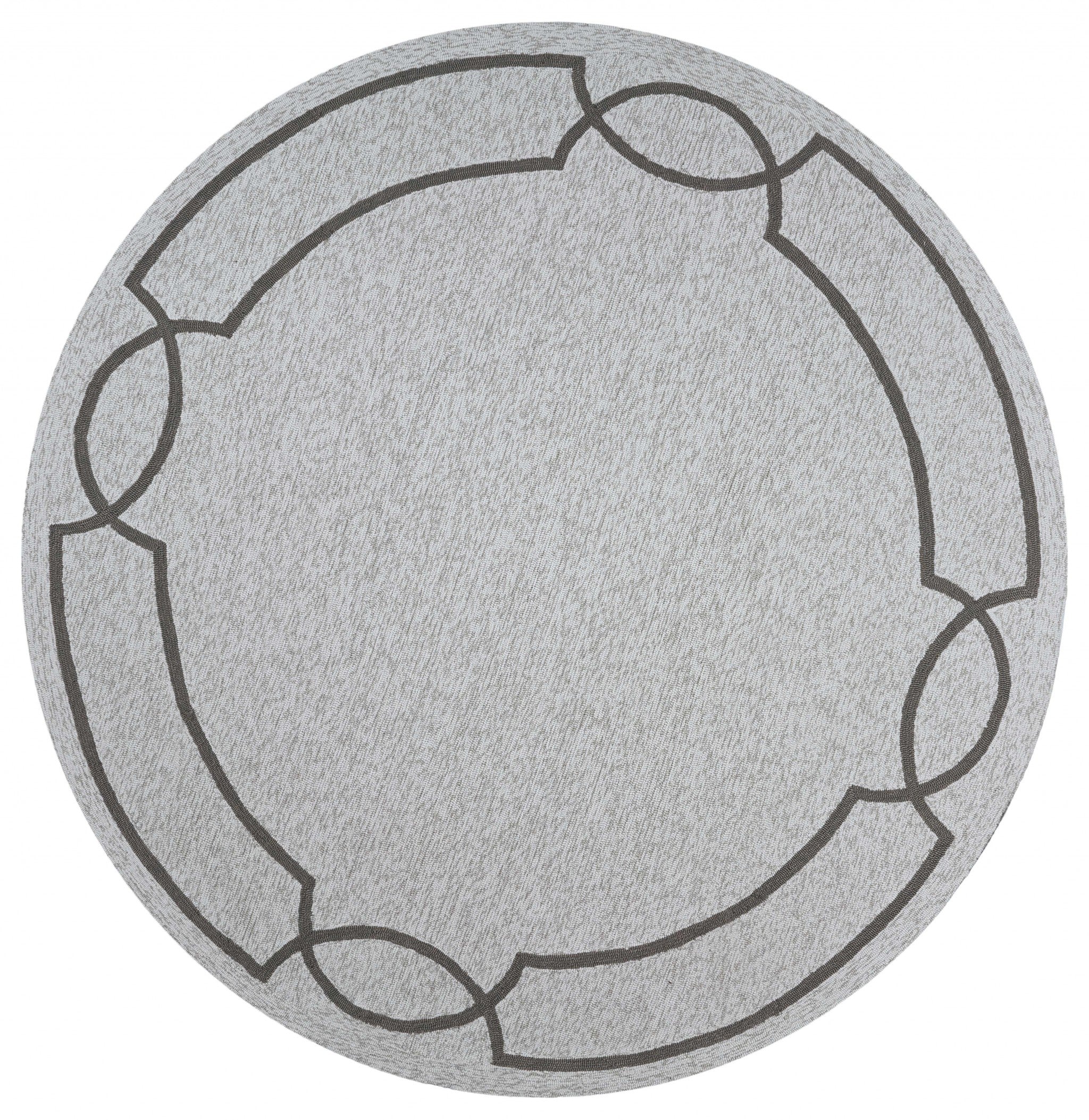 7' Ivory And Brown Round Geometric Handmade Indoor Outdoor Area Rug - Outdoor