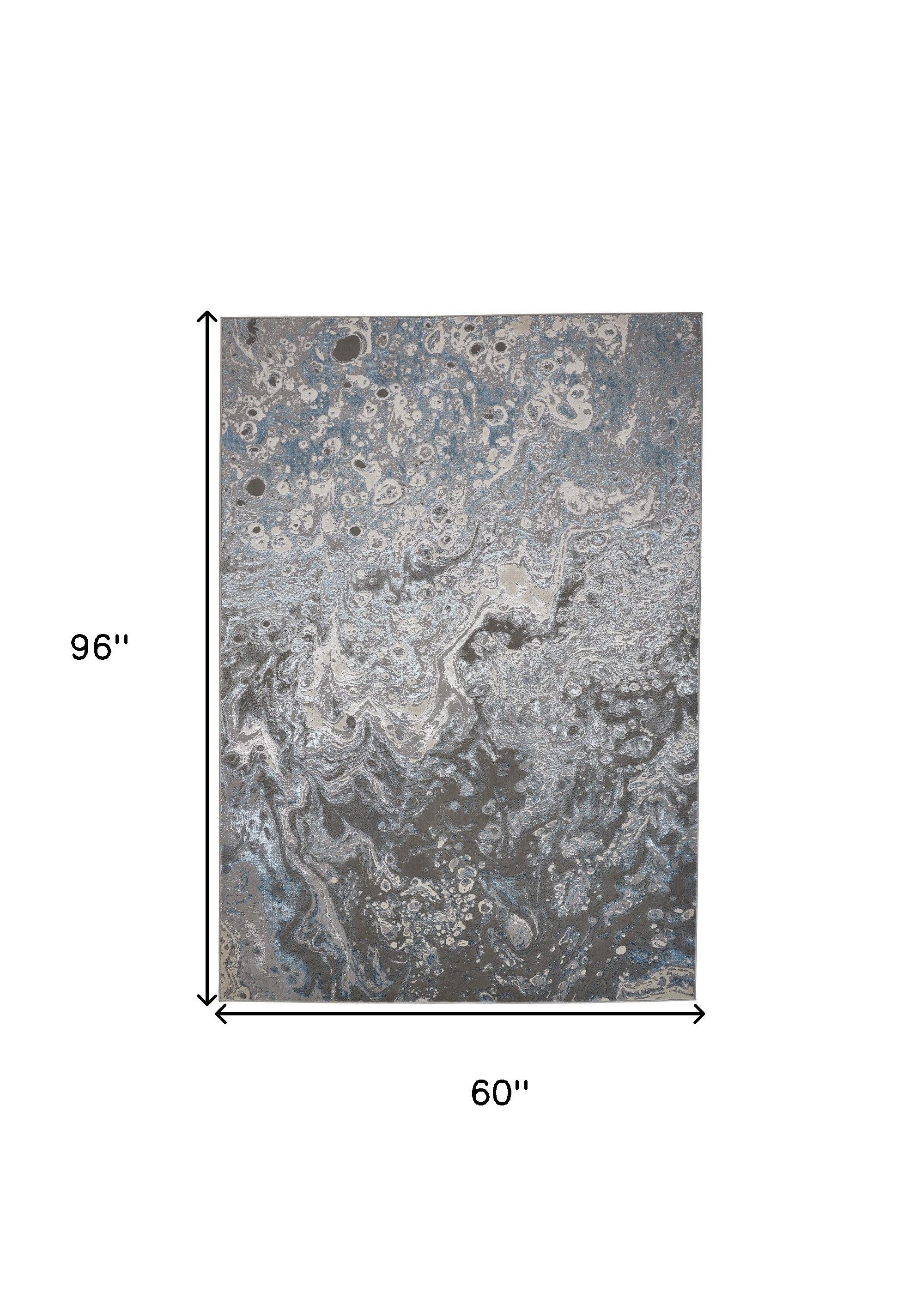 5' X 8' Blue and Gray Abstract Power Loom Area Rug - Home & Garden
