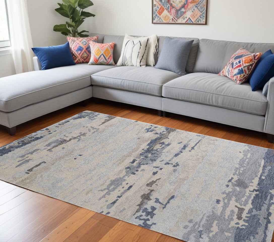 10' x 14' Blue and Gray Abstract Hand Tufted Area Rug