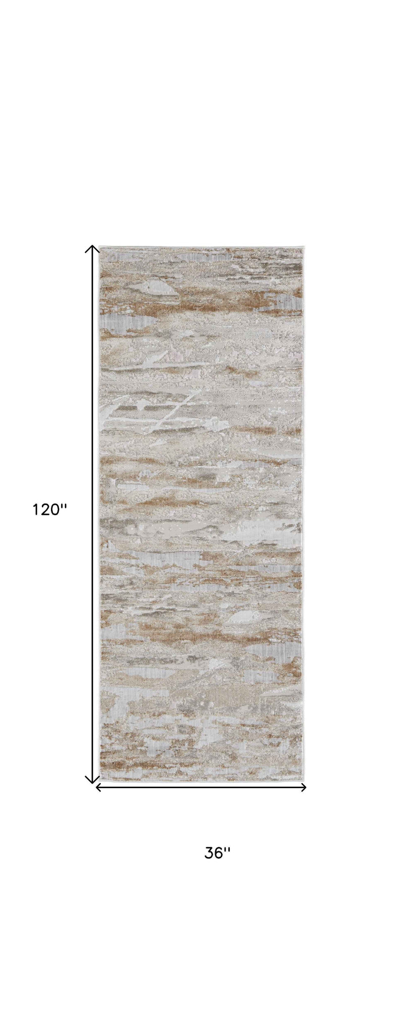 10' Beige and Ivory Abstract Power Loom Distressed Runner Rug