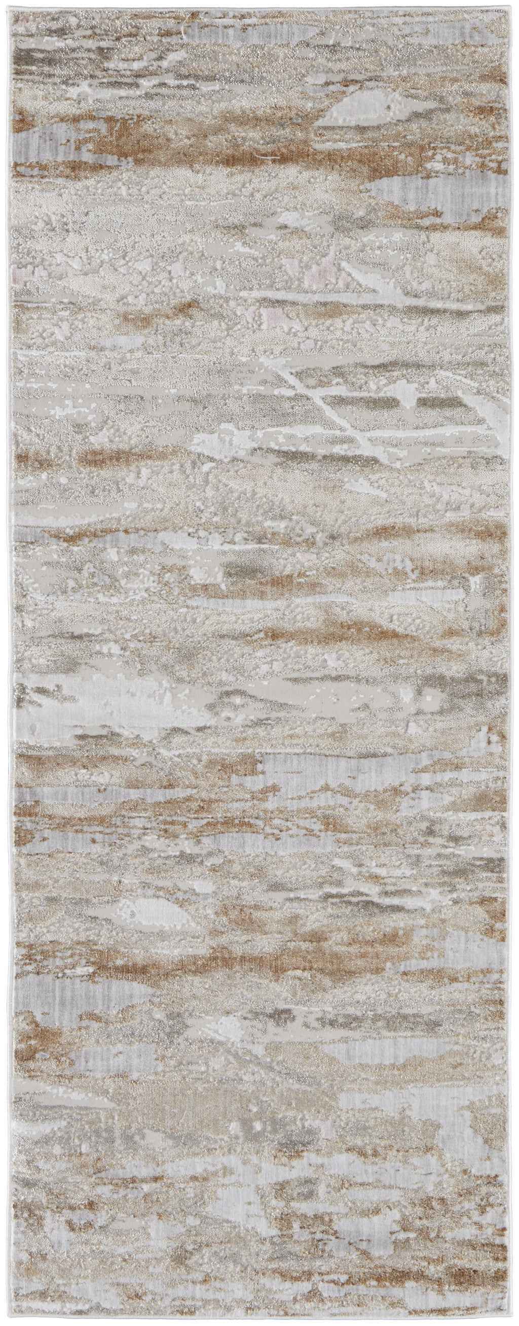 10' Beige and Ivory Abstract Power Loom Distressed Runner Rug