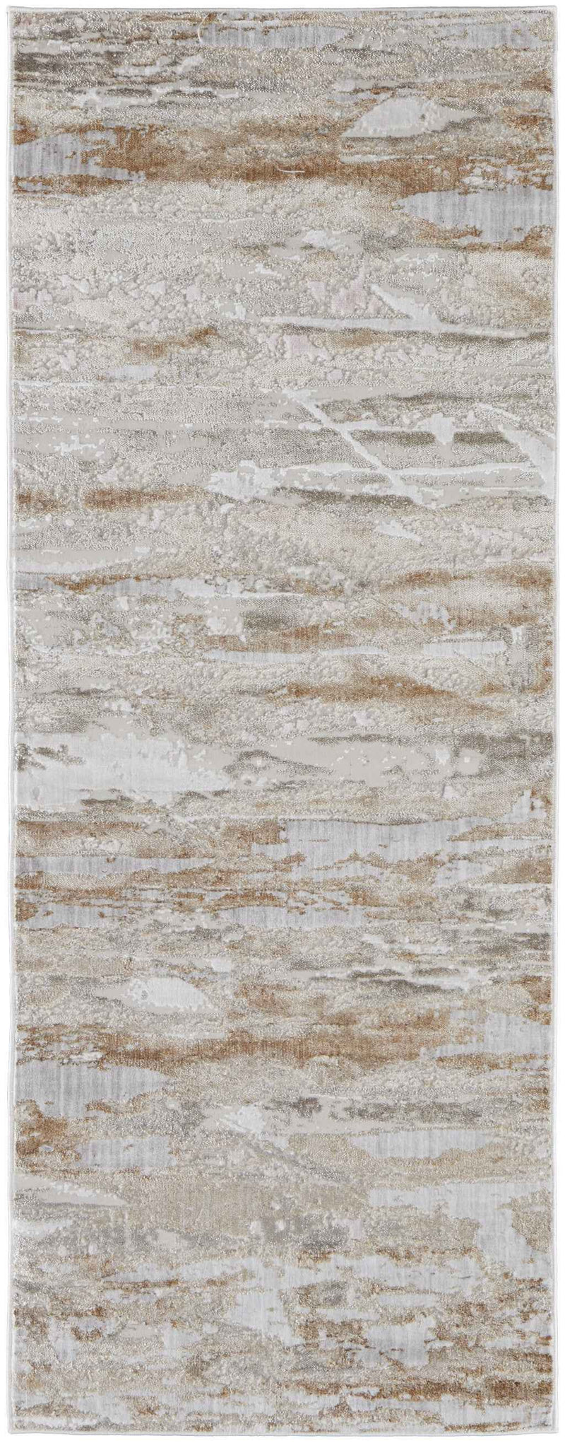 10' Beige and Ivory Abstract Power Loom Distressed Runner Rug