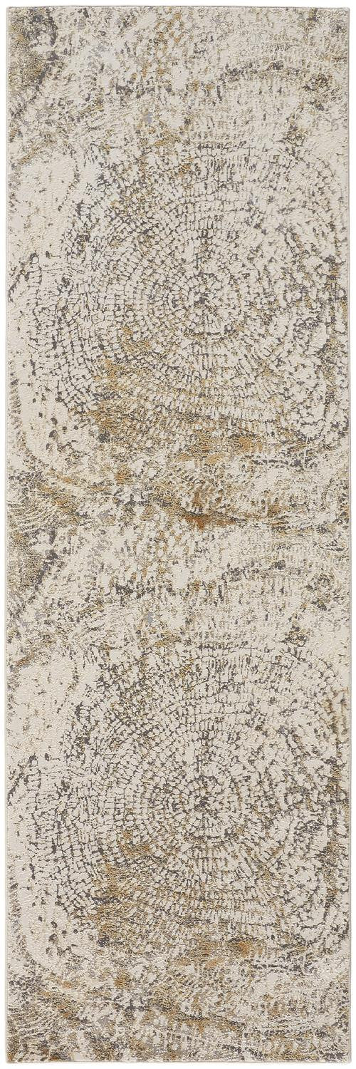 8' Gray Ivory And Tan Abstract Distressed Runner Rug - Home & Garden