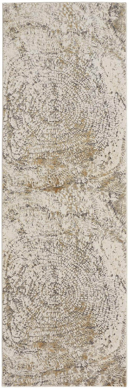 8' Gray Ivory And Tan Abstract Distressed Runner Rug - Home & Garden