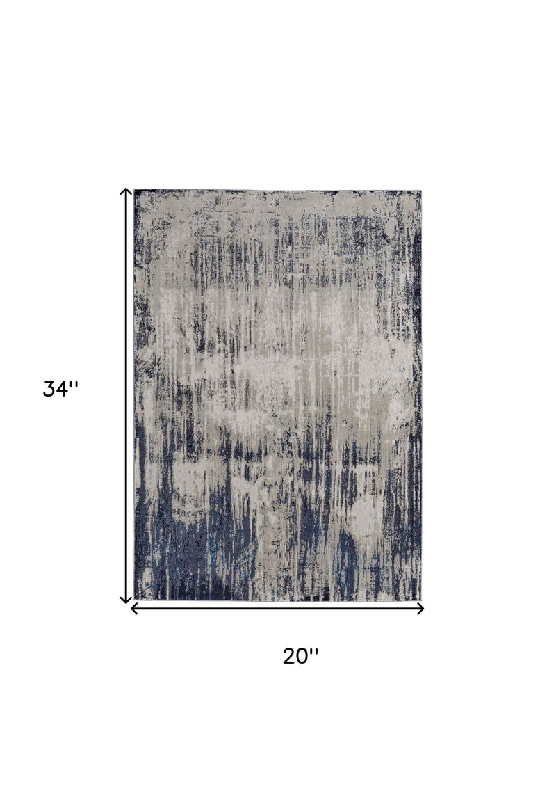 2' x 3' Blue and Ivory Abstract Power Loom Distressed Area Rug