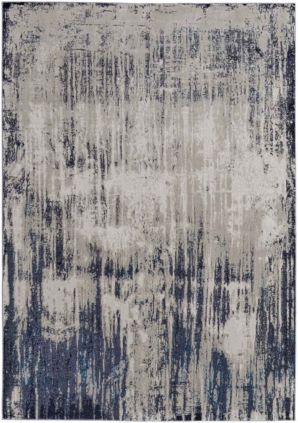 2' x 3' Blue and Ivory Abstract Power Loom Distressed Area Rug