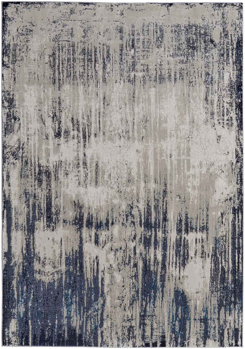 2' x 3' Blue and Ivory Abstract Power Loom Distressed Area Rug