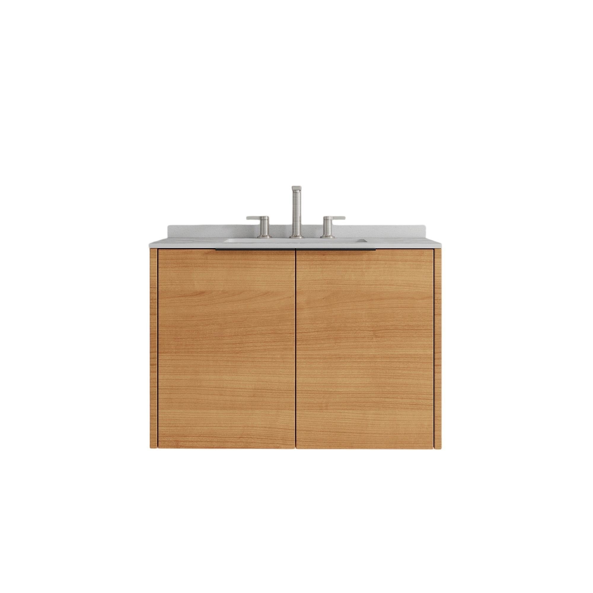 30" Brown Wood Floating Double Door Bathroom Vanity With White Sink - Bed & Bath
