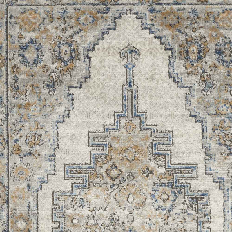 3' X 5' Grey And Light Blue Oriental Power Loom Non Skid Area Rug