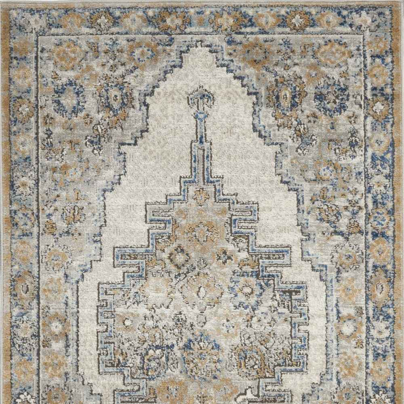 3' X 5' Grey And Light Blue Oriental Power Loom Non Skid Area Rug