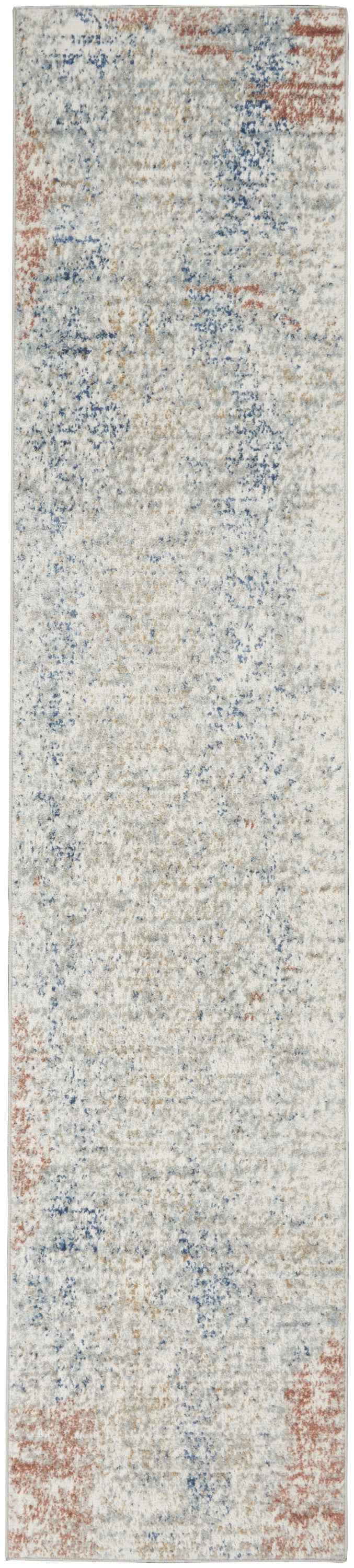 2' X 8' Ivory Abstract Power Loom Distressed Non Skid Runner Rug