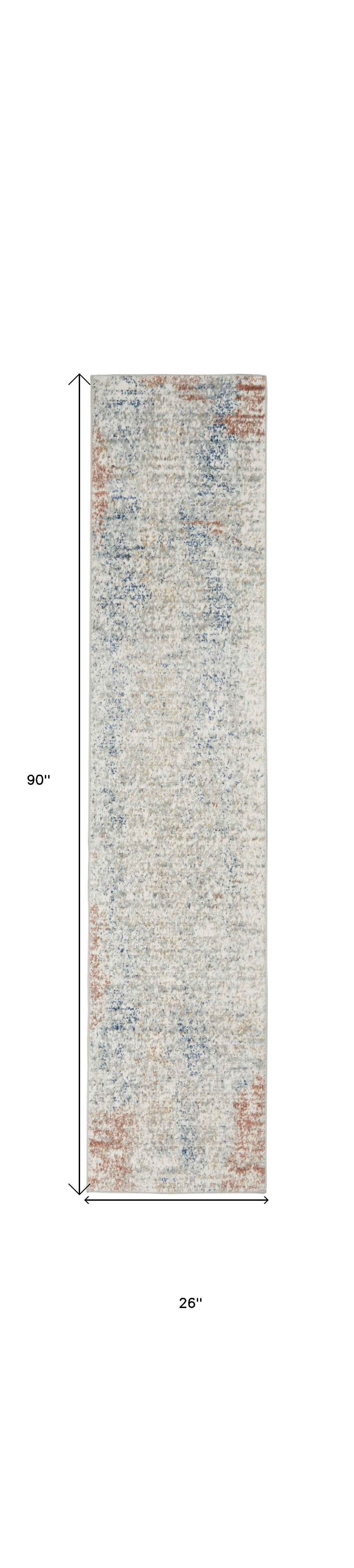2' X 8' Ivory Abstract Power Loom Distressed Non Skid Runner Rug