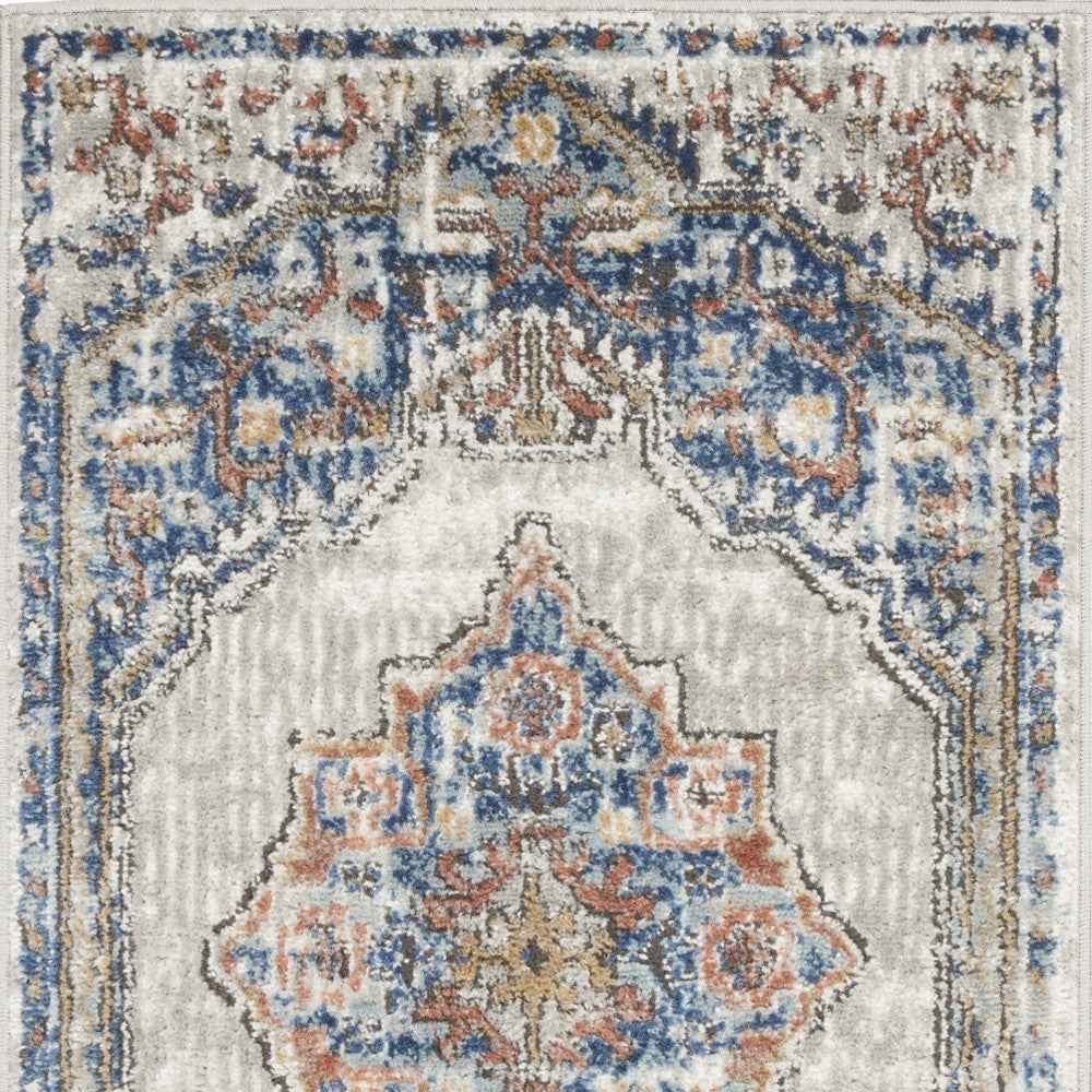 2' X 4' Blue And Grey Oriental Power Loom Non Skid Area Rug