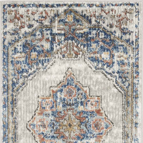 2' X 4' Blue And Grey Oriental Power Loom Non Skid Area Rug