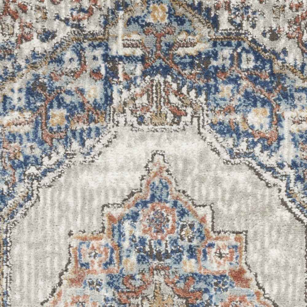 2' X 4' Blue And Grey Oriental Power Loom Non Skid Area Rug