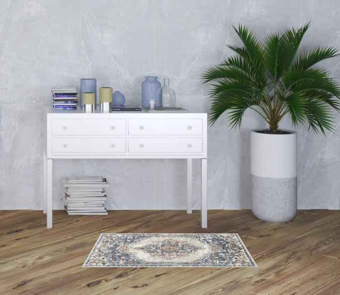 2' X 4' Blue And Grey Oriental Power Loom Non Skid Area Rug