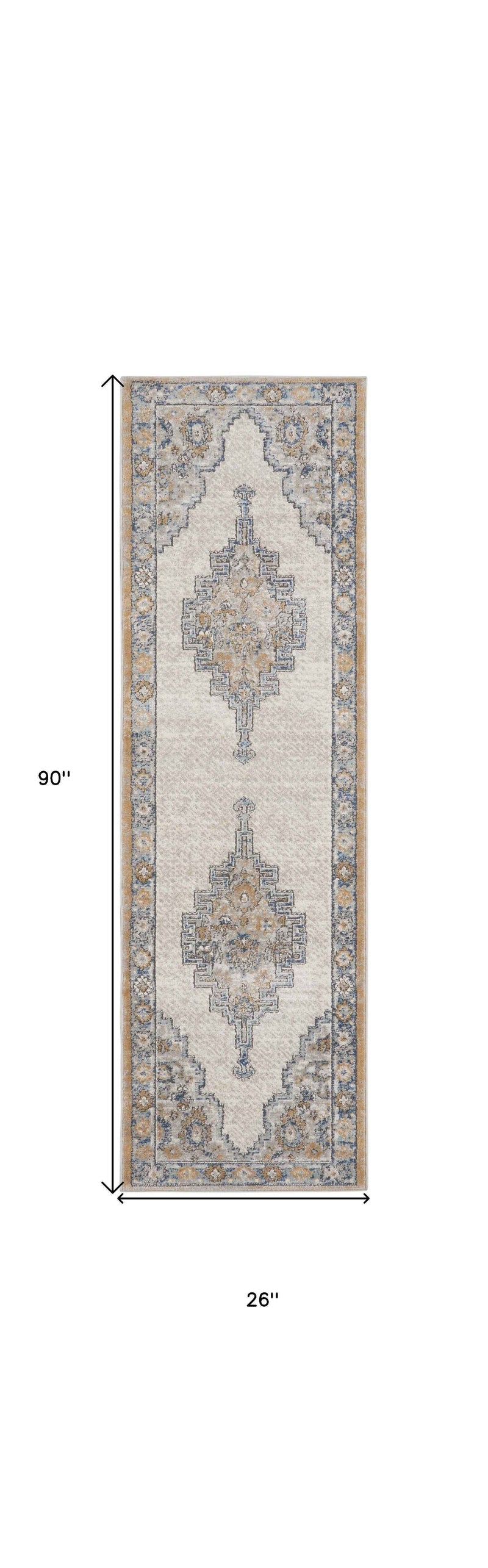 2' X 8' Grey And Light Blue Oriental Power Loom Non Skid Runner Rug