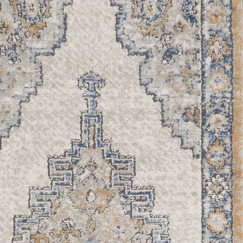 2' X 8' Grey And Light Blue Oriental Power Loom Non Skid Runner Rug