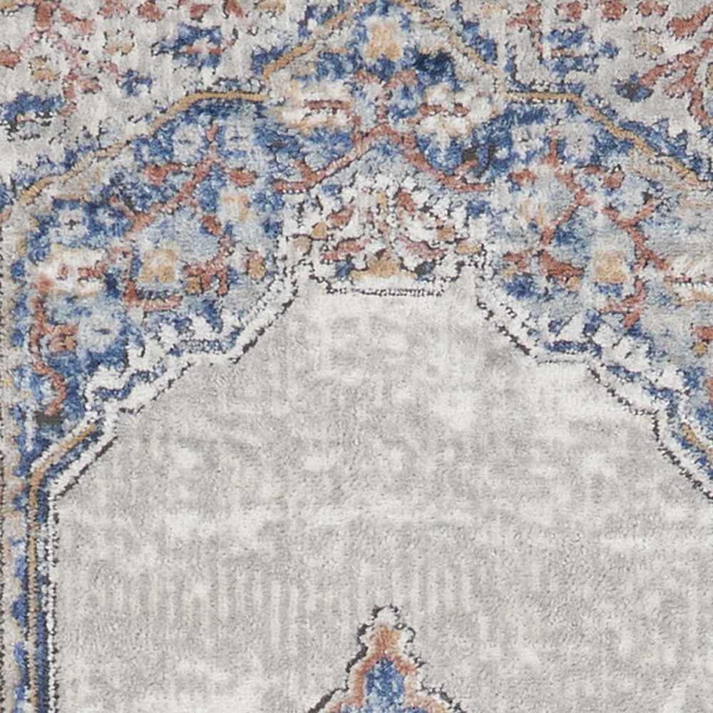 2' X 8' Blue And Grey Oriental Power Loom Non Skid Runner Rug