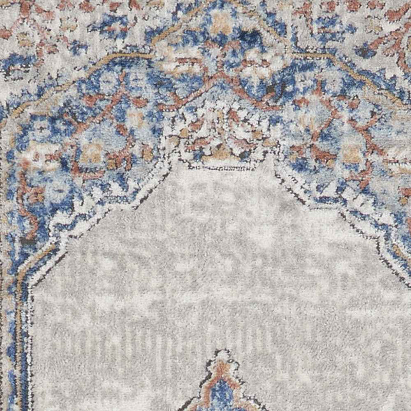 2' X 8' Blue And Grey Oriental Power Loom Non Skid Runner Rug