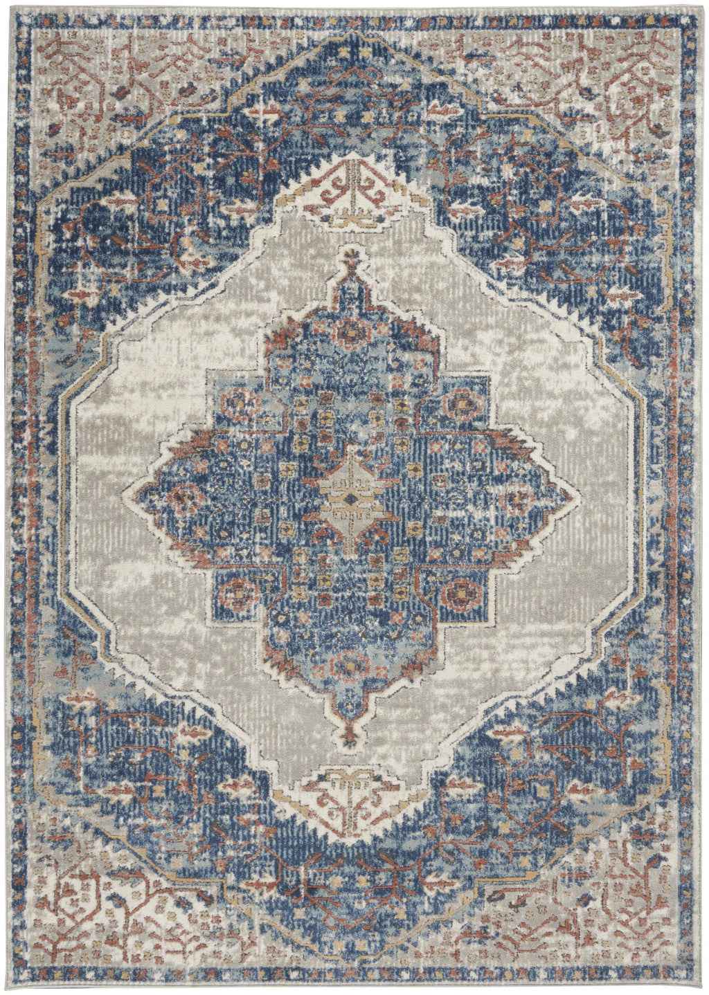 4' X 6' Blue And Grey Oriental Power Loom Non Skid Area Rug