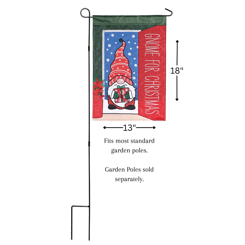 13x18 Christmas gnome garden flag, red gnome artwork with green border