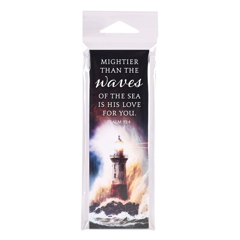 Lighthouse and waves bookmark with scripture text and Psalm 9:4 on dark cover