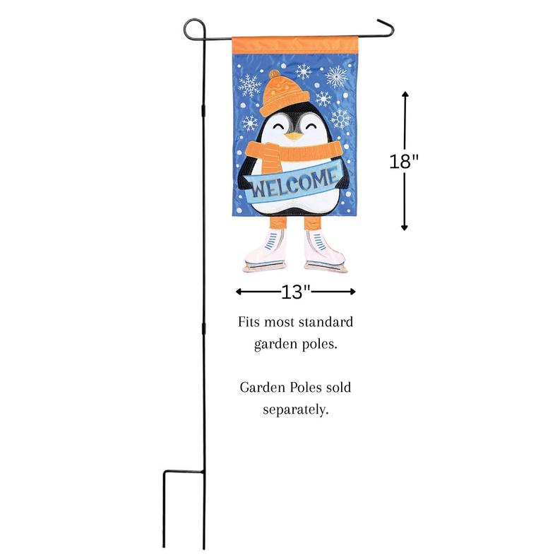 Crazy Leg Welcome Penguin garden flag size 18 in; fits standard garden poles