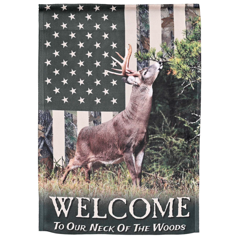 Flag Deer Camo Welcome 13x18 - Green/ Brown / 1 - Religious Jewelry