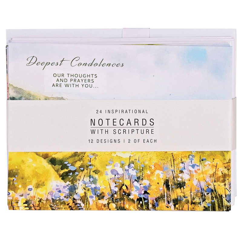 Assorted inspirational note cards in beige linen-look box with window artwork