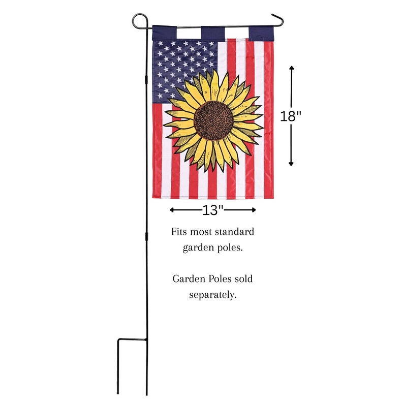 Patriotic garden flag with sunflower and stars stripes, 13x18 in