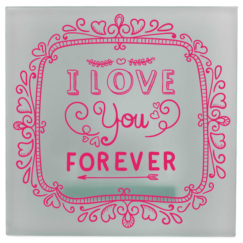 Tealight gift box with pink 'I love you forever' heart scroll design