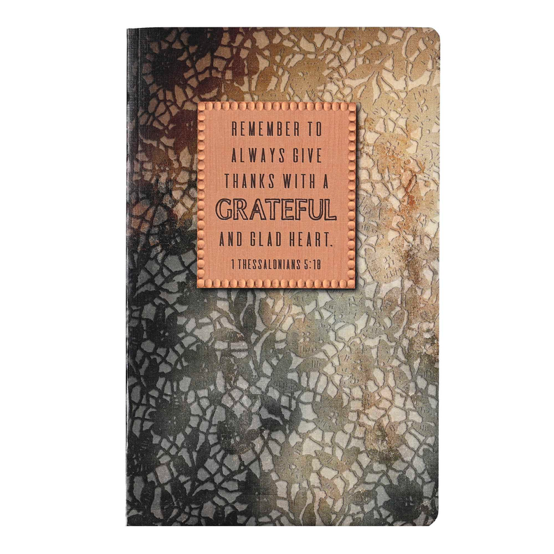 Mottled journal with copper 'REMEMBER TO ALWAYS GIVE THANKS...' quote plaque.