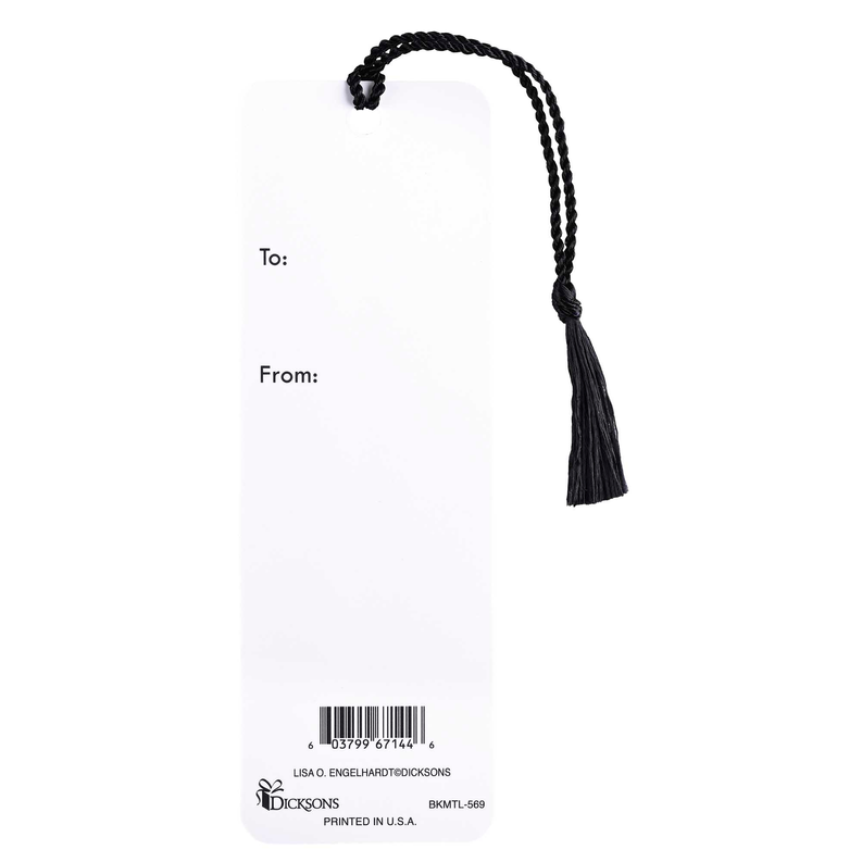 Black tassel bookmark back with To/From lines and barcode near bottom