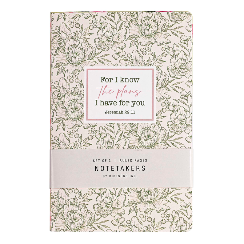 Floral ruled notebook set with scripture quote card on cream cover