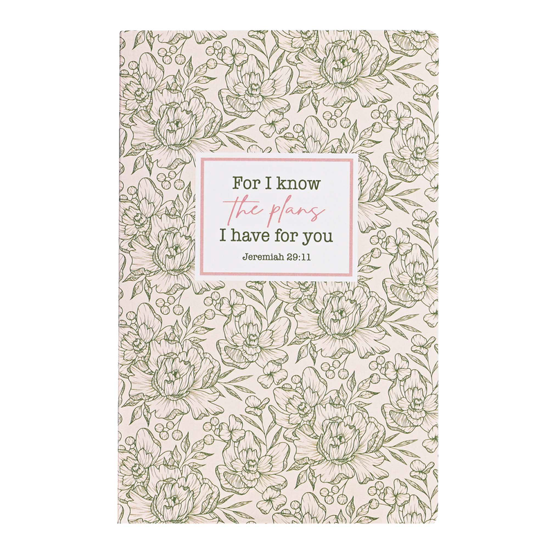 Floral ruled notebook set, cream cover with scripture quote card