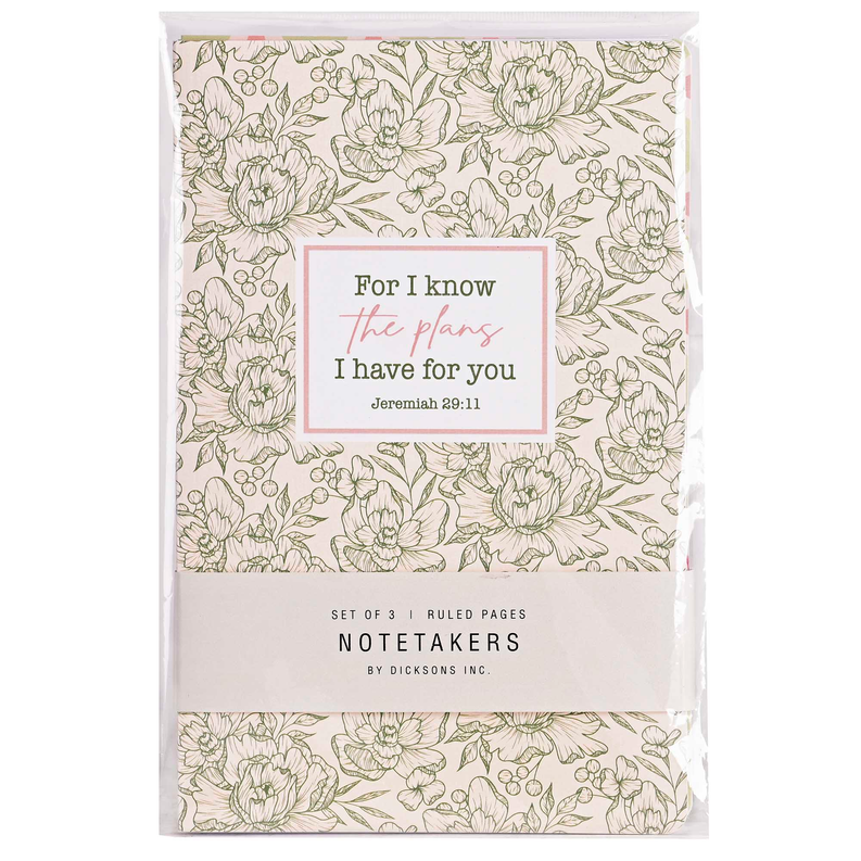 Packaged notebook set: set of 3 ruled pages, floral cream cover