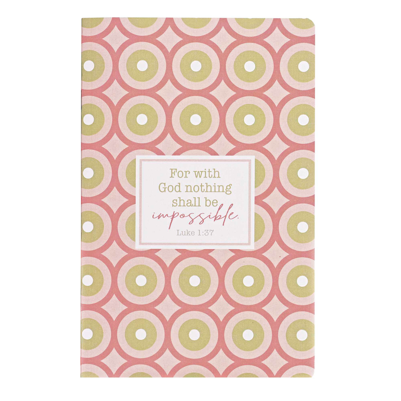 Geometric circle ruled notebook with scripture quote card on pink cover