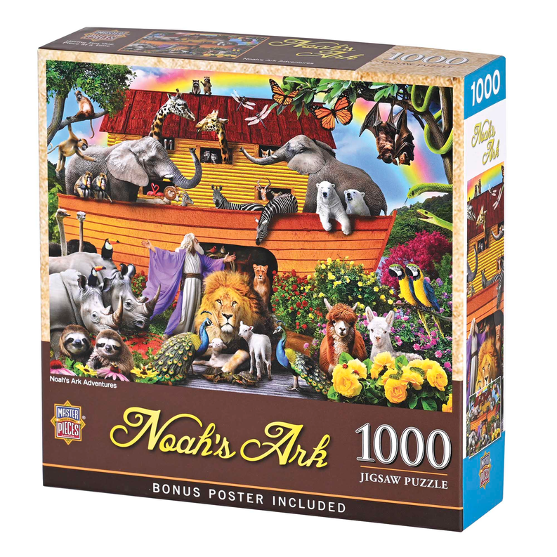 Noah’s Ark 1000-piece jigsaw puzzle box showing colorful ark scene with animals and flowers
