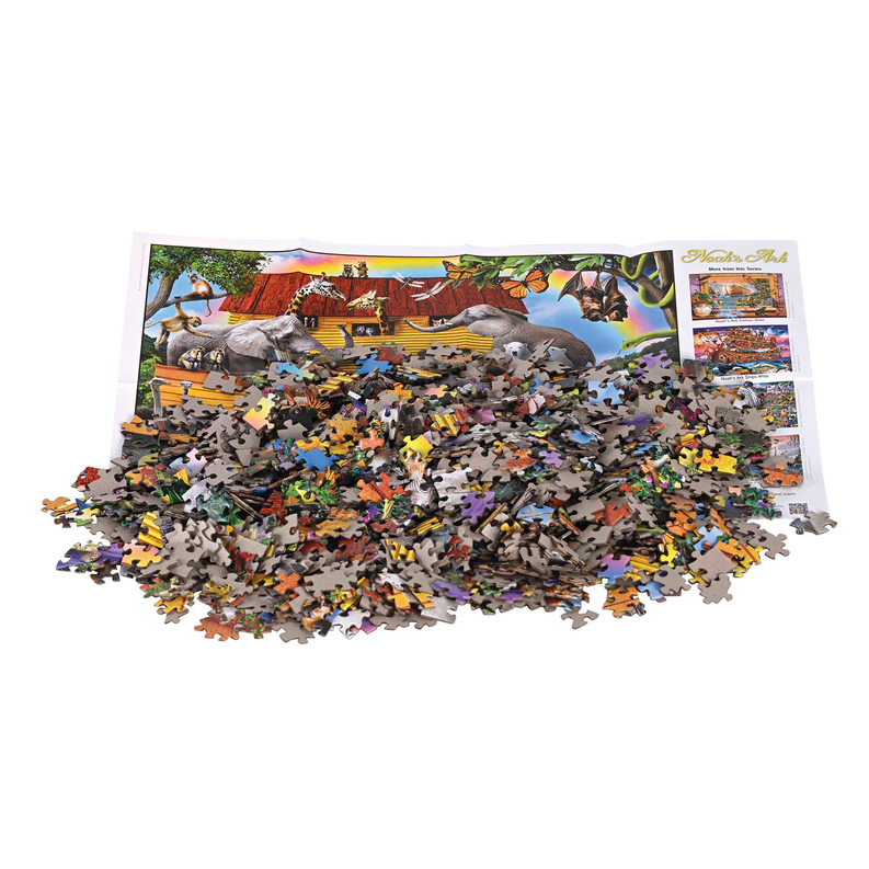 Noah’s Ark 1000-piece jigsaw puzzle pieces spread out on a table