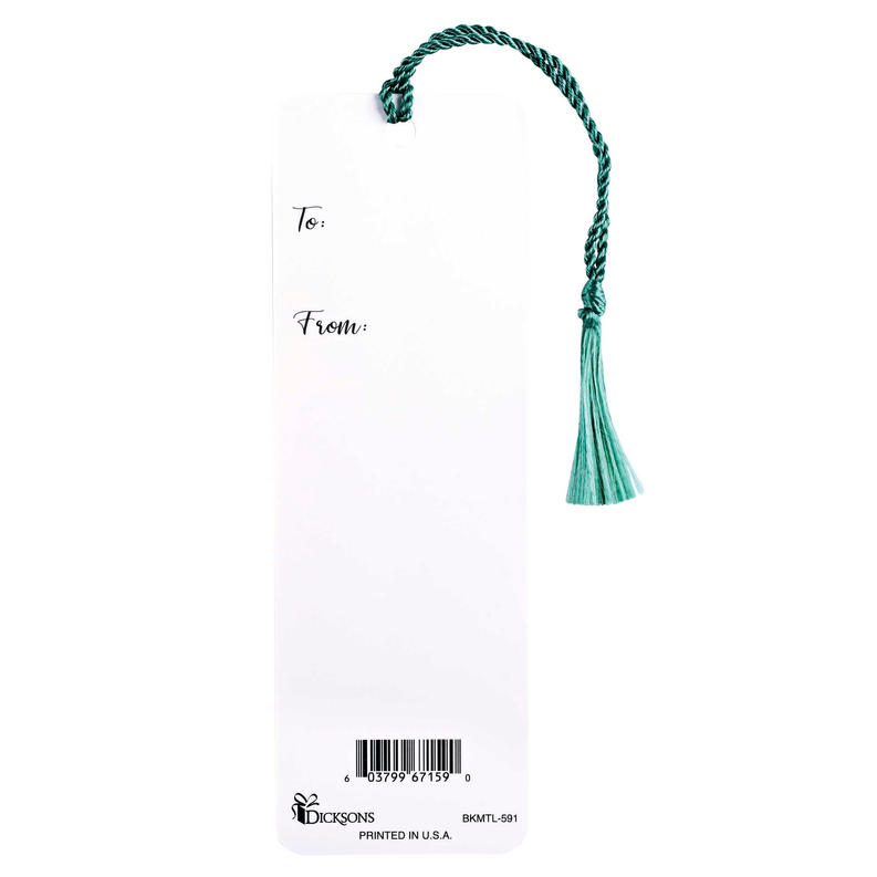 Tassel bookmark with 'To:' and 'From:' text and barcode on the back tag