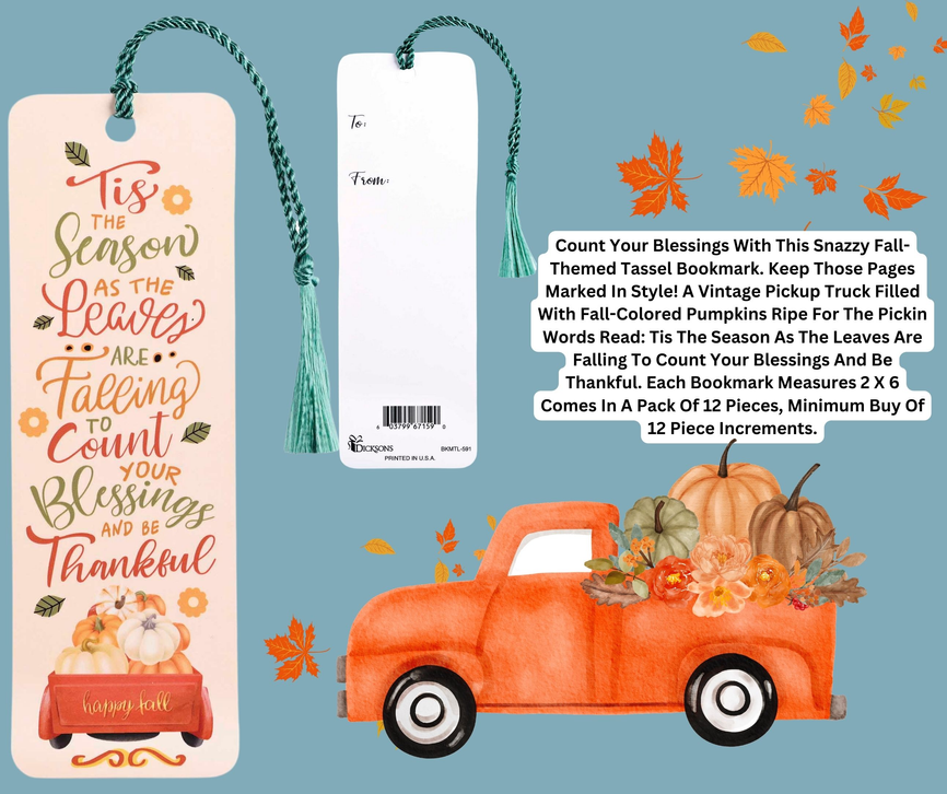 Tassel bookmark set of two: one front with autumn quote, one back with To/From