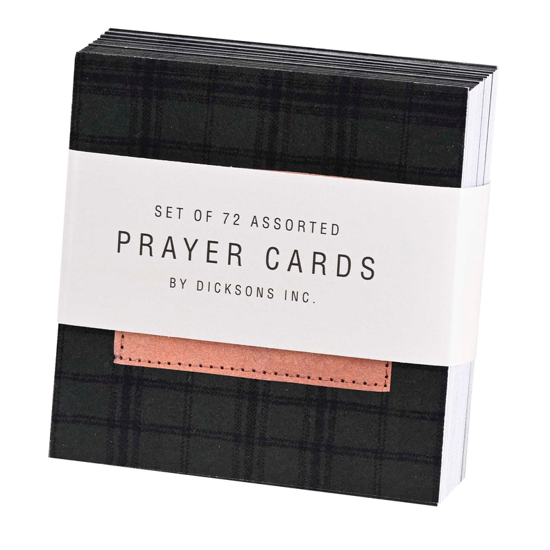 Stack of black plaid prayer cards, band reads Set of 72 assorted prayer cards