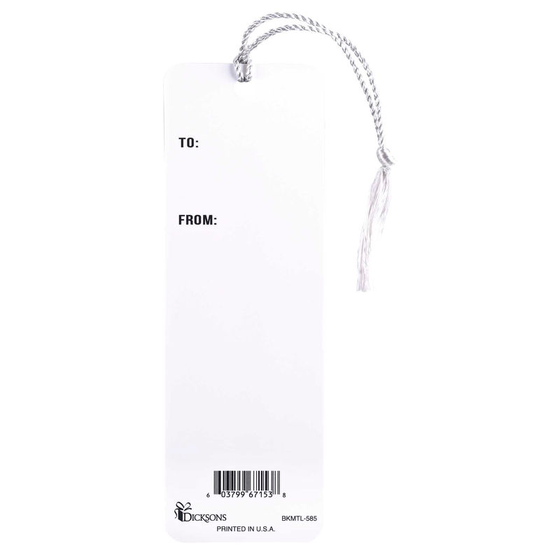 White tassel bookmark with To and From fields and barcode at the bottom