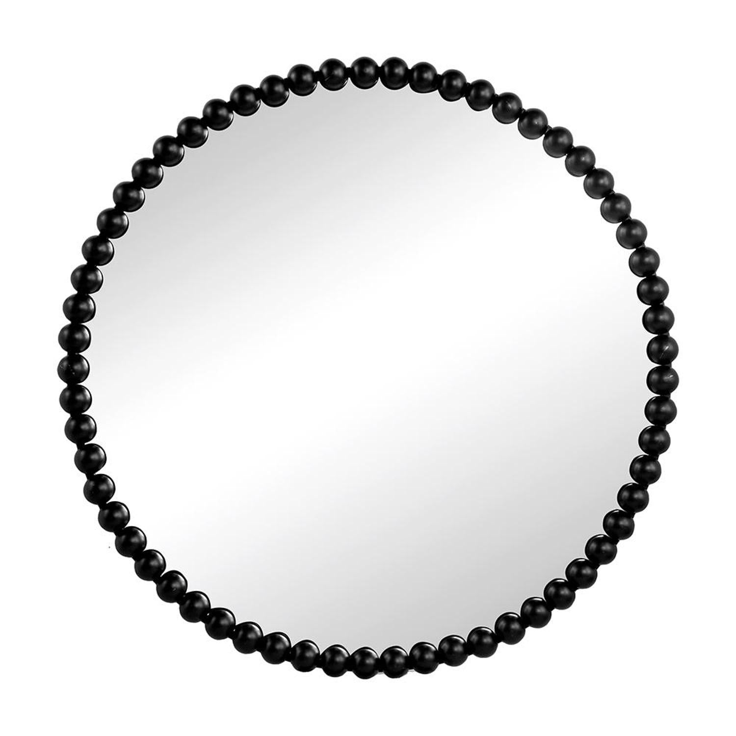 32" Black Iron Beaded Round Framed Accent Mirror - Bed & Bath
