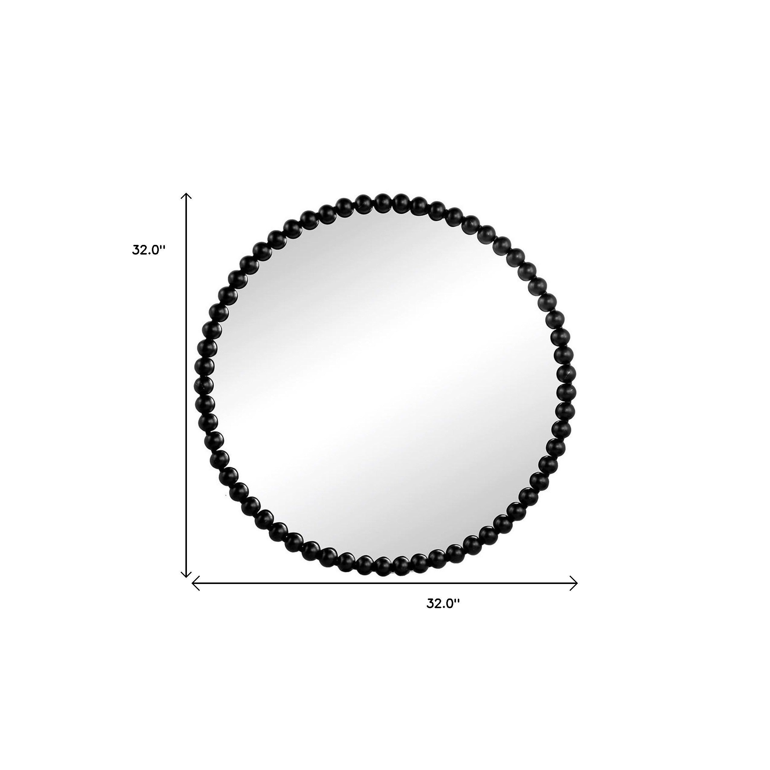 32" Black Iron Beaded Round Framed Accent Mirror - Bed & Bath